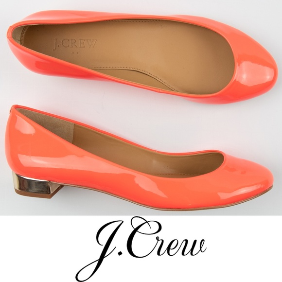 J. Crew Factory Shoes - J. Crew Lily Metallic Heel Orange Patent Flats 6